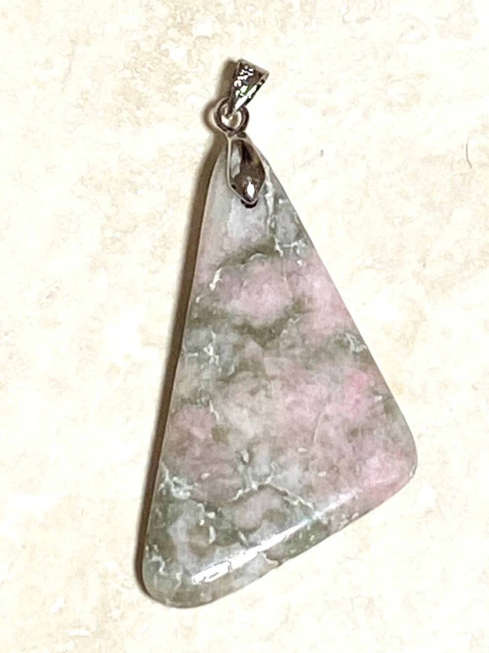 Natural Lapis Nevada Pendant, Genuine Geometric Triangle Green Pink Gemstone
